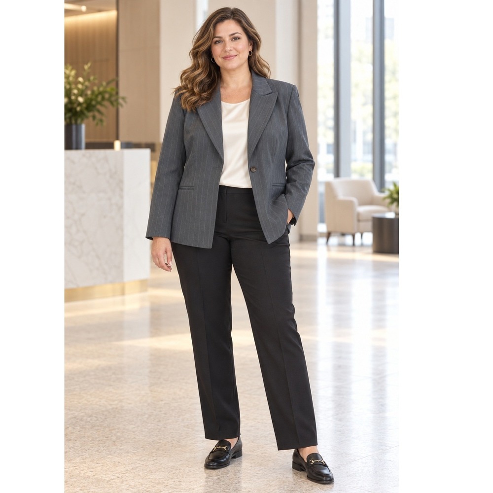 Harve Benard Blazer Pinstripe Wool Blend Grey Women 16 Professional Office Chic